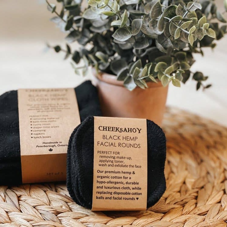 Hemp + Organic Cotton Facial Rounds (Set of 6) - Black